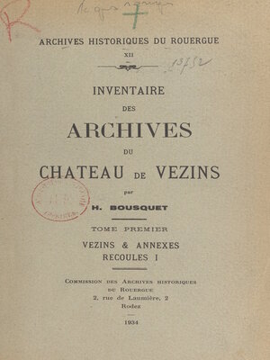cover image of Inventaire des archives du château de Vezins (1)